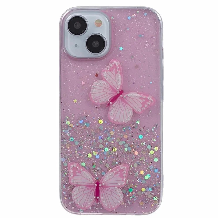 For iPhone 13 TPU+PVC Case AW Series Sparkle Epoxy Butterfly Decor Phone Cover
