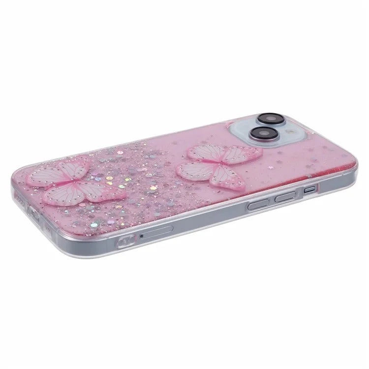 For iPhone 13 TPU+PVC Case AW Series Sparkle Epoxy Butterfly Decor Phone Cover