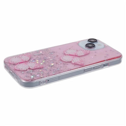 For iPhone 13 TPU+PVC Case AW Series Sparkle Epoxy Butterfly Decor Phone Cover