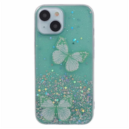 For iPhone 13 TPU+PVC Case AW Series Sparkle Epoxy Butterfly Decor Phone Cover