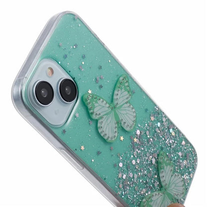 For iPhone 13 TPU+PVC Case AW Series Sparkle Epoxy Butterfly Decor Phone Cover