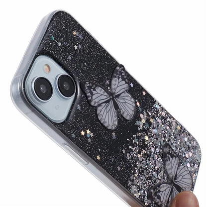 Butterfly Decor Sparkle Epoxy Cover For iPhone 15 Phone Case AW Series TPU+PVC Shell