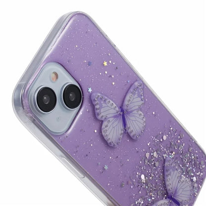 Butterfly Decor Sparkle Epoxy Cover For iPhone 15 Phone Case AW Series TPU+PVC Shell