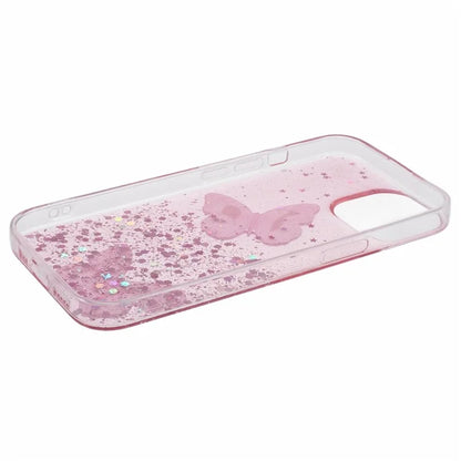 Butterfly Decor Sparkle Epoxy Cover For iPhone 15 Phone Case AW Series TPU+PVC Shell