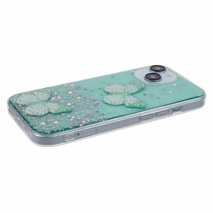 Butterfly Decor Sparkle Epoxy Cover For iPhone 15 Phone Case AW Series TPU+PVC Shell