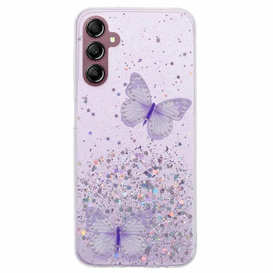 For Samsung Galaxy A24 4G (162.1 x 77.6 x 8.3mm) Case AW Series TPU+PVC Sparkle Epoxy Butterfly Decor Cover
