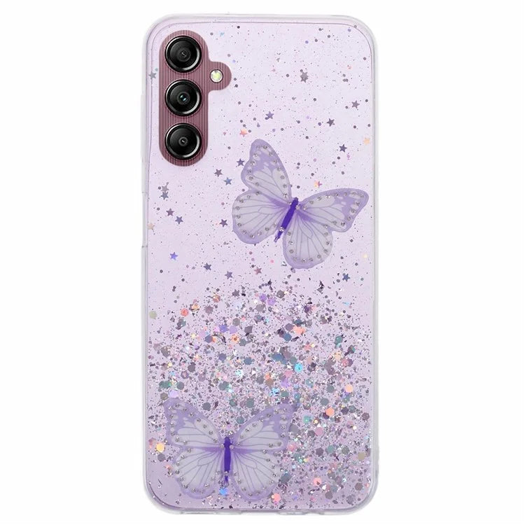 For Samsung Galaxy A14 4G / 5G Case AW Series Epoxy Butterfly Decor TPU+PVC Shockproof Cover
