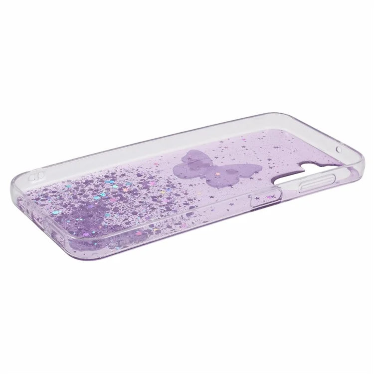 For Samsung Galaxy A14 4G / 5G Case AW Series Epoxy Butterfly Decor TPU+PVC Shockproof Cover