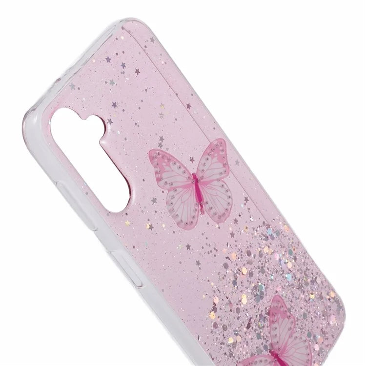 For Samsung Galaxy A14 4G / 5G Case AW Series Epoxy Butterfly Decor TPU+PVC Shockproof Cover