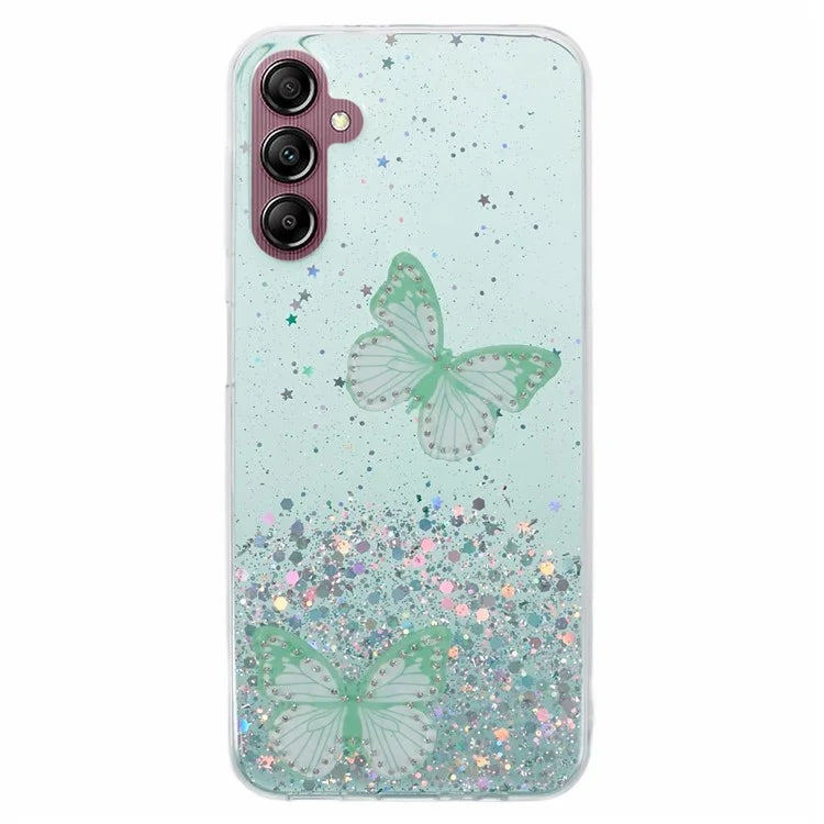 For Samsung Galaxy A14 4G / 5G Case AW Series Epoxy Butterfly Decor TPU+PVC Shockproof Cover