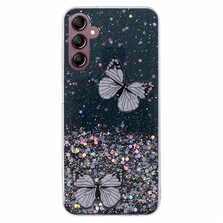 For Samsung Galaxy A14 4G / 5G Case AW Series Epoxy Butterfly Decor TPU+PVC Shockproof Cover