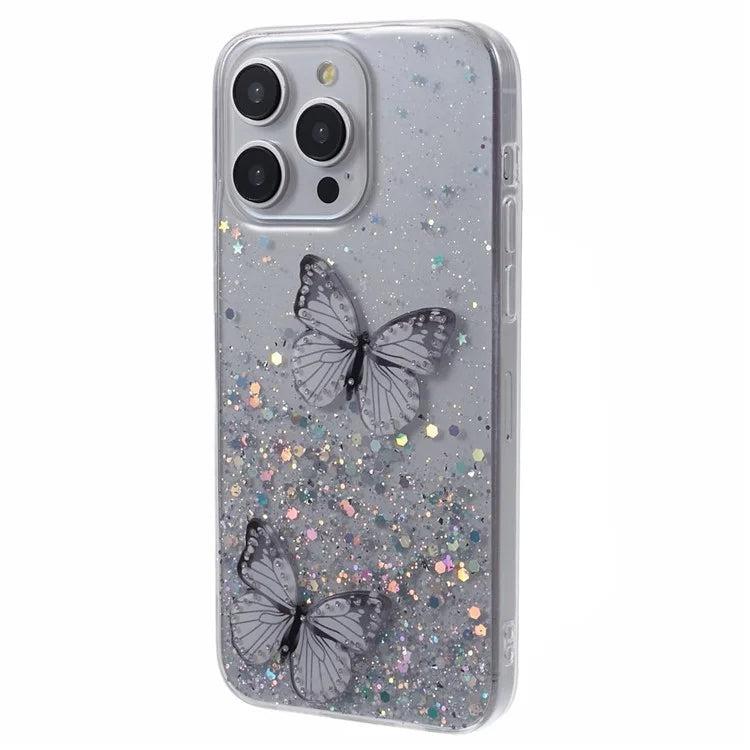 AW Series For iPhone 13 Pro Max 6.7 inch Case TPU+PVC Sparkle Epoxy Big Rear Lens Hole Phone Back Cover