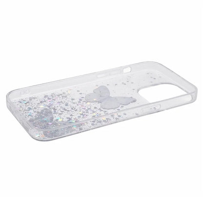 AW Series For iPhone 14 Pro Case TPU+PVC Big Rear Lens Hole Cover with Sparkle Epoxy Butterfly Decor