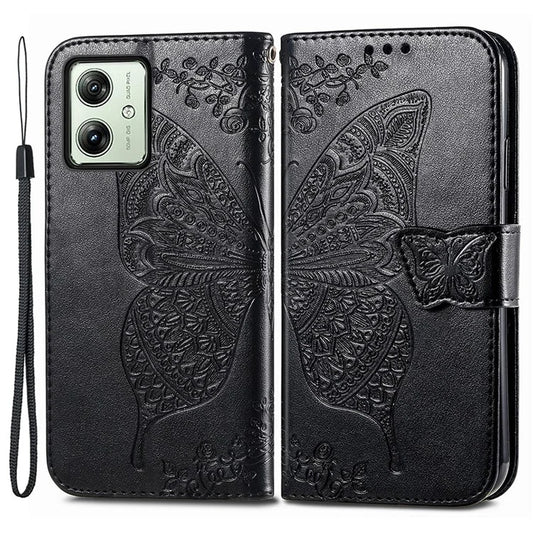 For Motorola Moto G54 5G Cell Phone Case PU Leather Butterfly Pattern Wallet Cover