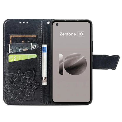 For Asus Zenfone 10 5G Cell Phone Case Butterfly Imprinted Anti-fall Wallet Leather Cover
