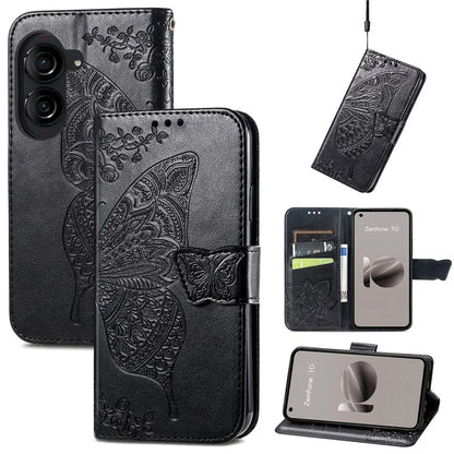 For Asus Zenfone 10 5G Cell Phone Case Butterfly Imprinted Anti-fall Wallet Leather Cover