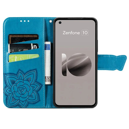 For Asus Zenfone 10 5G Cell Phone Case Butterfly Imprinted Anti-fall Wallet Leather Cover