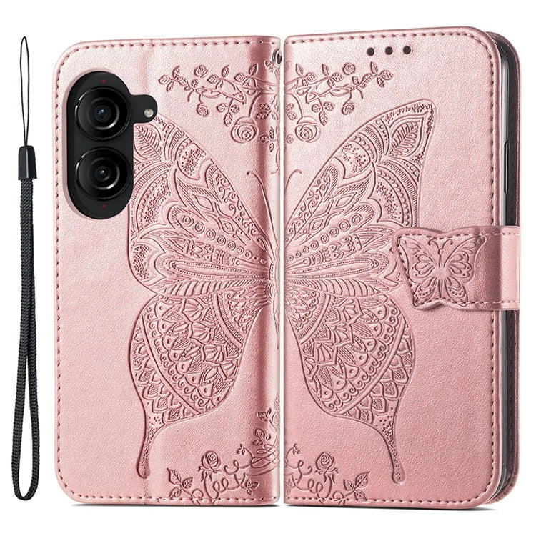 For Asus Zenfone 10 5G Cell Phone Case Butterfly Imprinted Anti-fall Wallet Leather Cover