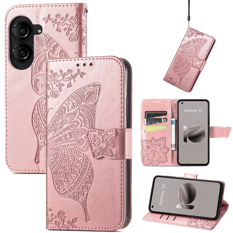 For Asus Zenfone 10 5G Cell Phone Case Butterfly Imprinted Anti-fall Wallet Leather Cover