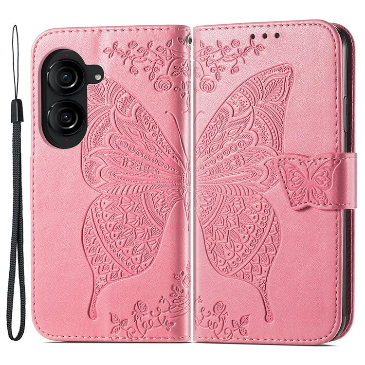 For Asus Zenfone 10 5G Cell Phone Case Butterfly Imprinted Anti-fall Wallet Leather Cover