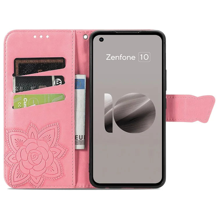 For Asus Zenfone 10 5G Cell Phone Case Butterfly Imprinted Anti-fall Wallet Leather Cover