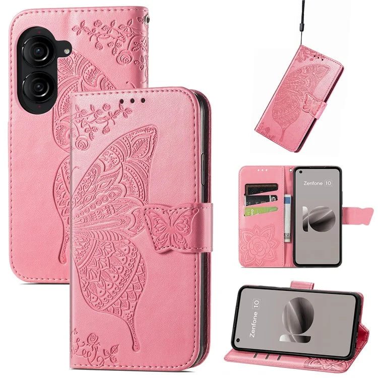 For Asus Zenfone 10 5G Cell Phone Case Butterfly Imprinted Anti-fall Wallet Leather Cover