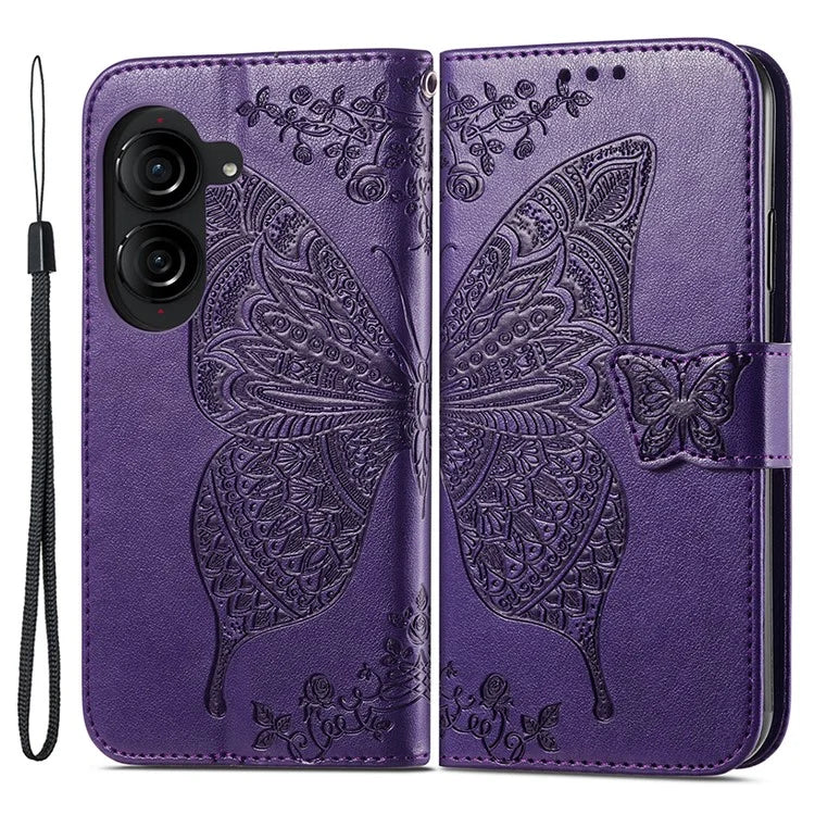 For Asus Zenfone 10 5G Cell Phone Case Butterfly Imprinted Anti-fall Wallet Leather Cover
