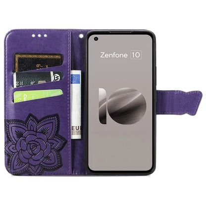 For Asus Zenfone 10 5G Cell Phone Case Butterfly Imprinted Anti-fall Wallet Leather Cover