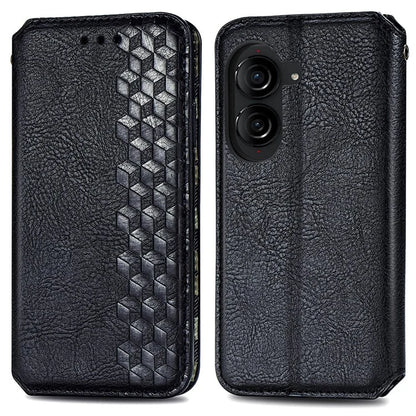 For Asus Zenfone 10 5G Magnetic Case PU Leather Rhombus Imprinted Anti-drop Phone Wallet Cover