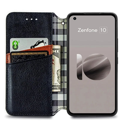 For Asus Zenfone 10 5G Magnetic Case PU Leather Rhombus Imprinted Anti-drop Phone Wallet Cover