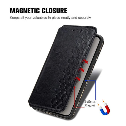For Asus Zenfone 10 5G Magnetic Case PU Leather Rhombus Imprinted Anti-drop Phone Wallet Cover