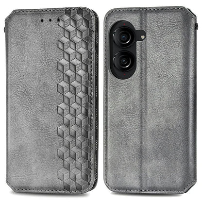 For Asus Zenfone 10 5G Magnetic Case PU Leather Rhombus Imprinted Anti-drop Phone Wallet Cover
