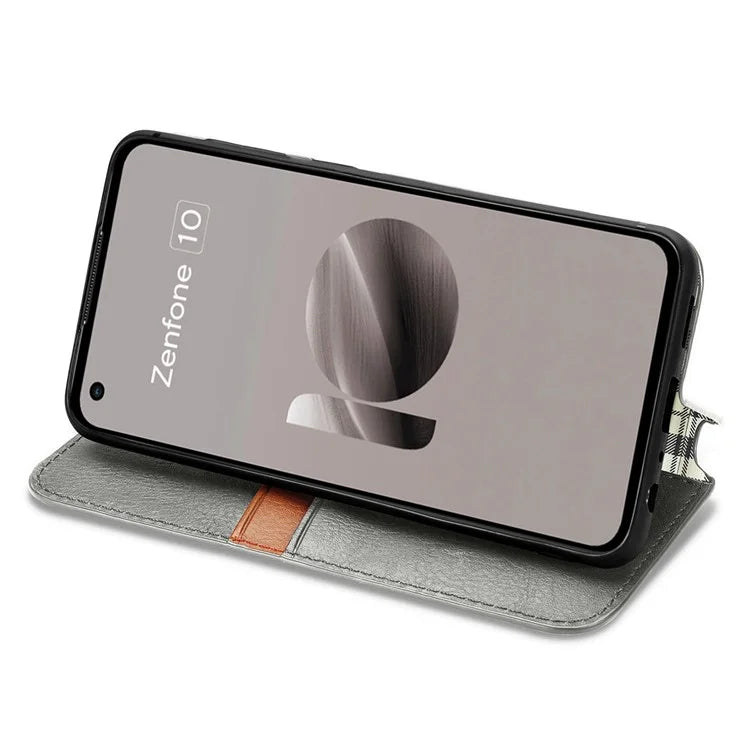For Asus Zenfone 10 5G Magnetic Case PU Leather Rhombus Imprinted Anti-drop Phone Wallet Cover