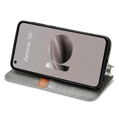 For Asus Zenfone 10 5G Magnetic Case PU Leather Rhombus Imprinted Anti-drop Phone Wallet Cover