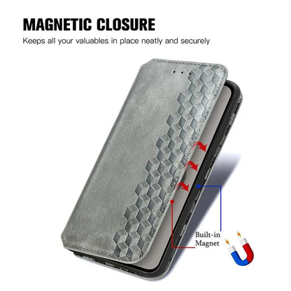 For Asus Zenfone 10 5G Magnetic Case PU Leather Rhombus Imprinted Anti-drop Phone Wallet Cover