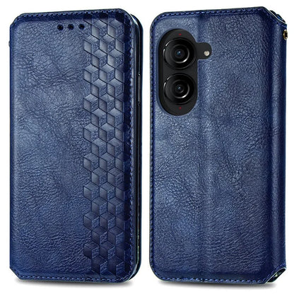 For Asus Zenfone 10 5G Magnetic Case PU Leather Rhombus Imprinted Anti-drop Phone Wallet Cover