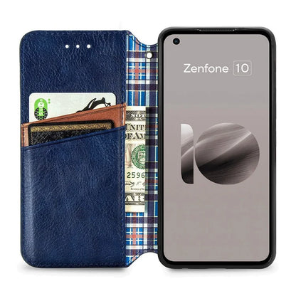 For Asus Zenfone 10 5G Magnetic Case PU Leather Rhombus Imprinted Anti-drop Phone Wallet Cover