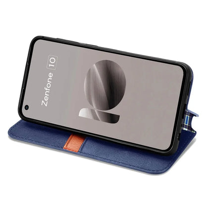 For Asus Zenfone 10 5G Magnetic Case PU Leather Rhombus Imprinted Anti-drop Phone Wallet Cover