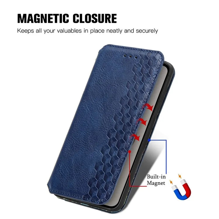 For Asus Zenfone 10 5G Magnetic Case PU Leather Rhombus Imprinted Anti-drop Phone Wallet Cover