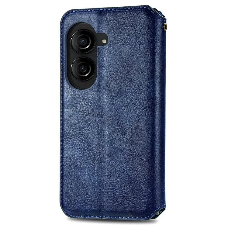 For Asus Zenfone 10 5G Magnetic Case PU Leather Rhombus Imprinted Anti-drop Phone Wallet Cover