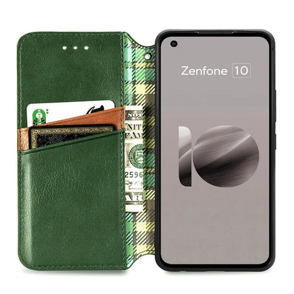 For Asus Zenfone 10 5G Magnetic Case PU Leather Rhombus Imprinted Anti-drop Phone Wallet Cover