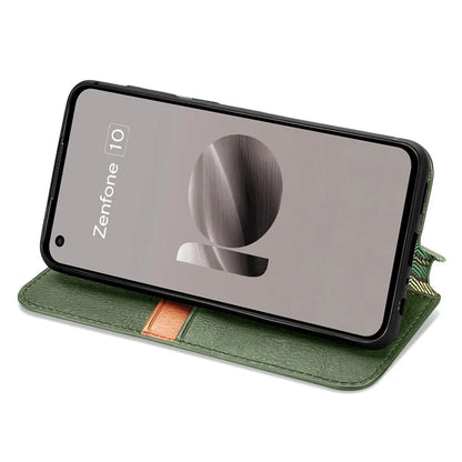 For Asus Zenfone 10 5G Magnetic Case PU Leather Rhombus Imprinted Anti-drop Phone Wallet Cover