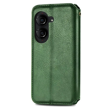 For Asus Zenfone 10 5G Magnetic Case PU Leather Rhombus Imprinted Anti-drop Phone Wallet Cover