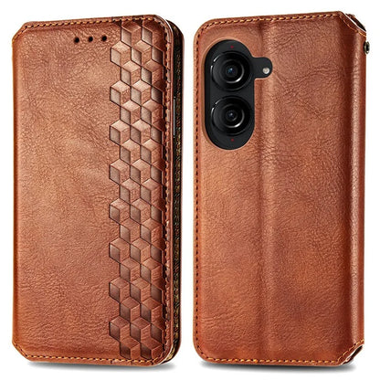 For Asus Zenfone 10 5G Magnetic Case PU Leather Rhombus Imprinted Anti-drop Phone Wallet Cover