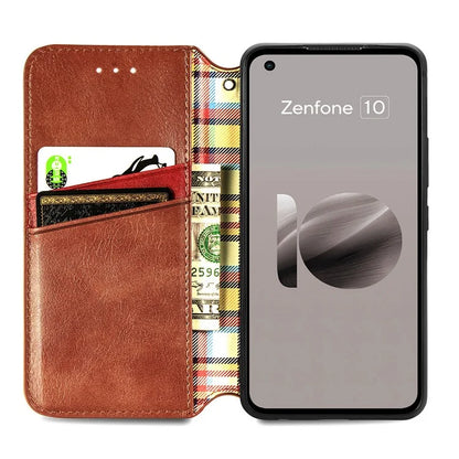 For Asus Zenfone 10 5G Magnetic Case PU Leather Rhombus Imprinted Anti-drop Phone Wallet Cover