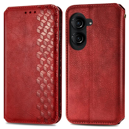 For Asus Zenfone 10 5G Magnetic Case PU Leather Rhombus Imprinted Anti-drop Phone Wallet Cover