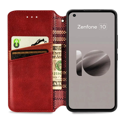 For Asus Zenfone 10 5G Magnetic Case PU Leather Rhombus Imprinted Anti-drop Phone Wallet Cover