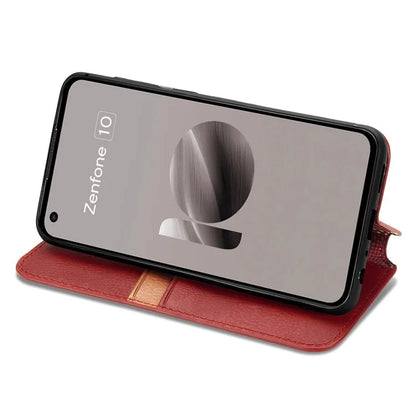 For Asus Zenfone 10 5G Magnetic Case PU Leather Rhombus Imprinted Anti-drop Phone Wallet Cover