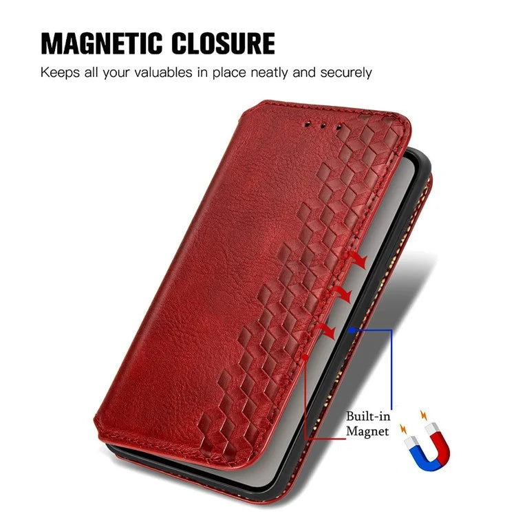 For Asus Zenfone 10 5G Magnetic Case PU Leather Rhombus Imprinted Anti-drop Phone Wallet Cover