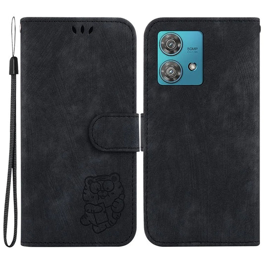 For Motorola Edge 40 Neo 5G Cell Phone Case Lovely Tiger Imprinted PU Leather Flip Cover